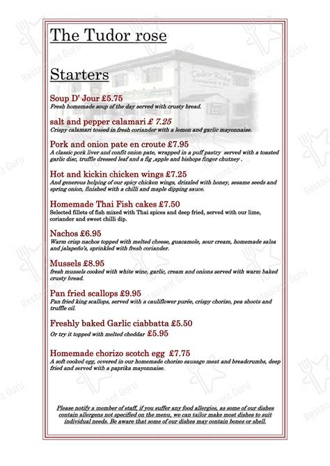 tudor rose sittingbourne menu